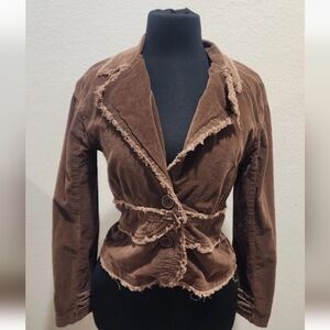 Ashley By 26 International Brown Frayed Blazer Y2K Size S Corduroy Jacket